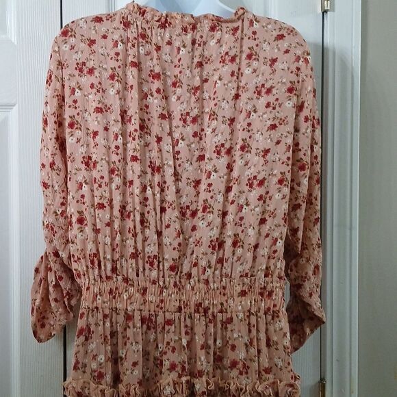 Forever 21 smocked waist mini floral print dress western boho party Sz XL NWT - Picture 7 of 9